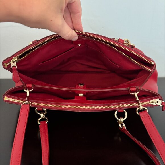 Coach Christie Carryall Cherry Red Crossgrain Leather Satchel - Picture 10 of 13